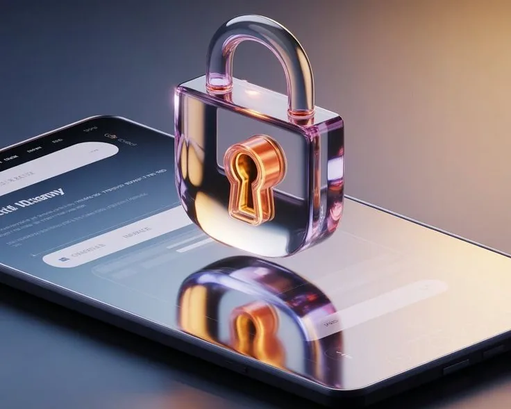 Glass padlock resting on a smartphone screen